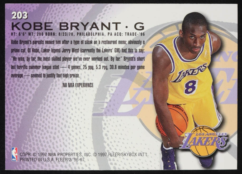 Kobe Bryant 1996-97 Fleer #203 RC at PristineAuction.com Kobe Bryant 1996-97 Fleer #203 RC at PristineAuction.com
