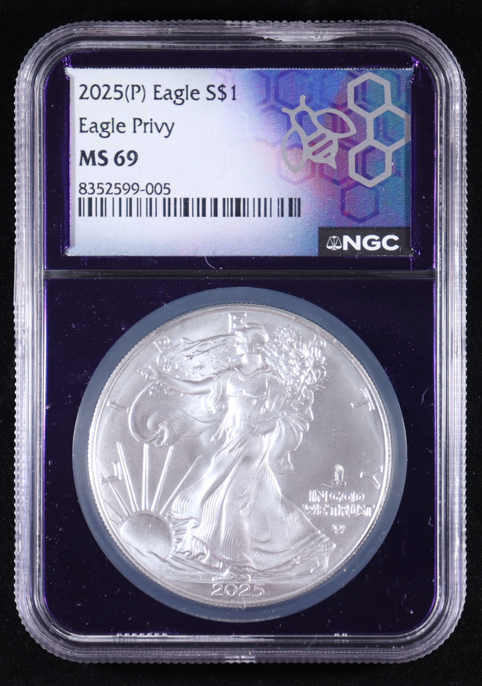 2025(P) American Silver Eagle, Eagle Privy #/500,000 (NGC MS69) at PristineAuction.com 2025(P) American Silver Eagle, Eagle Privy #/500,000 (NGC MS69) at PristineAuction.com