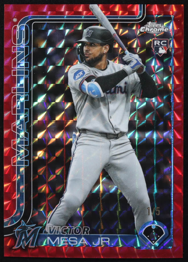 Victor Mesa Jr. 2025 Topps Chrome Update Red Geometric Refractors #USC4 #1/5 RC at PristineAuction.com Victor Mesa Jr. 2025 Topps Chrome Update Red Geometric Refractors #USC4 #1/5 RC at PristineAuction.com