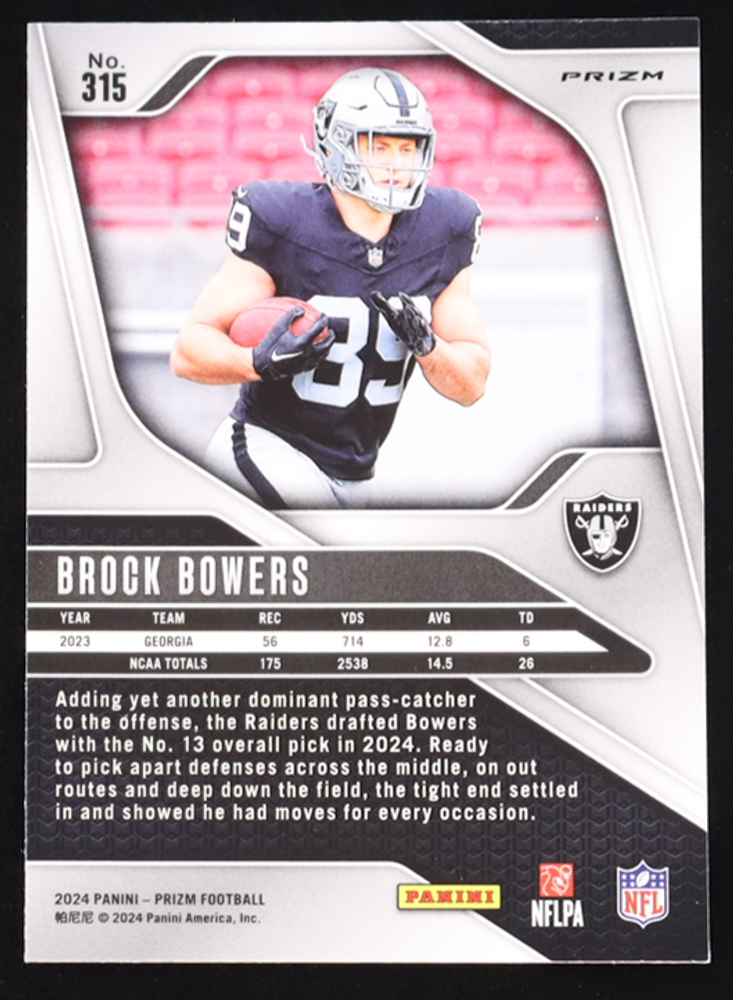 Brock Bowers 2024 Panini Prizm Prizms Silver #315 RC at PristineAuction.com Brock Bowers 2024 Panini Prizm Prizms Silver #315 RC at PristineAuction.com