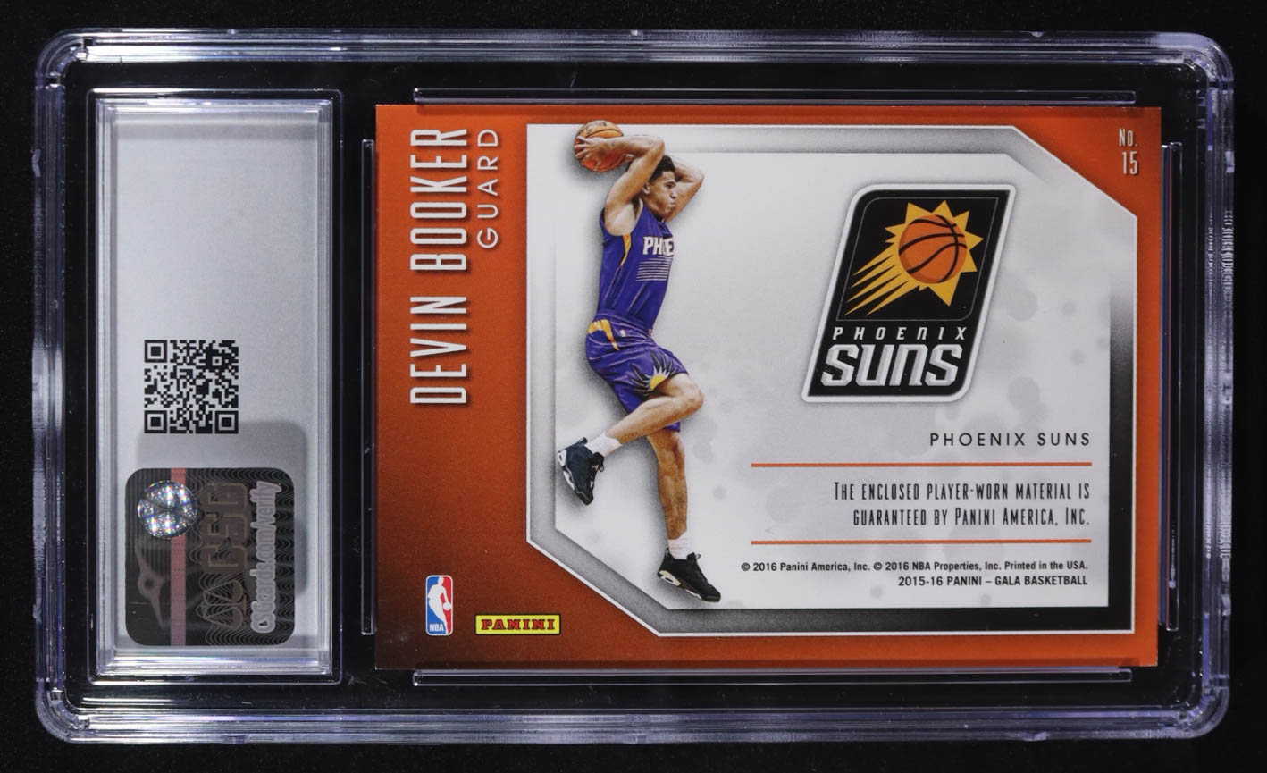 Devin Booker 2015-16 Panini Gala Coming Attractions Memorabilia Purple #15 RC #01/40 (CSG 9) at PristineAuction.com Devin Booker 2015-16 Panini Gala Coming Attractions Memorabilia Purple #15 RC #01/40 (CSG 9) at PristineAuction.com