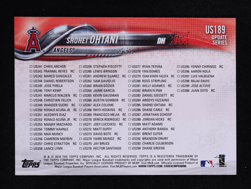 Shohei Ohtani 2018 Topps Update HL #US189 RC at PristineAuction.com Shohei Ohtani 2018 Topps Update HL #US189 RC at PristineAuction.com