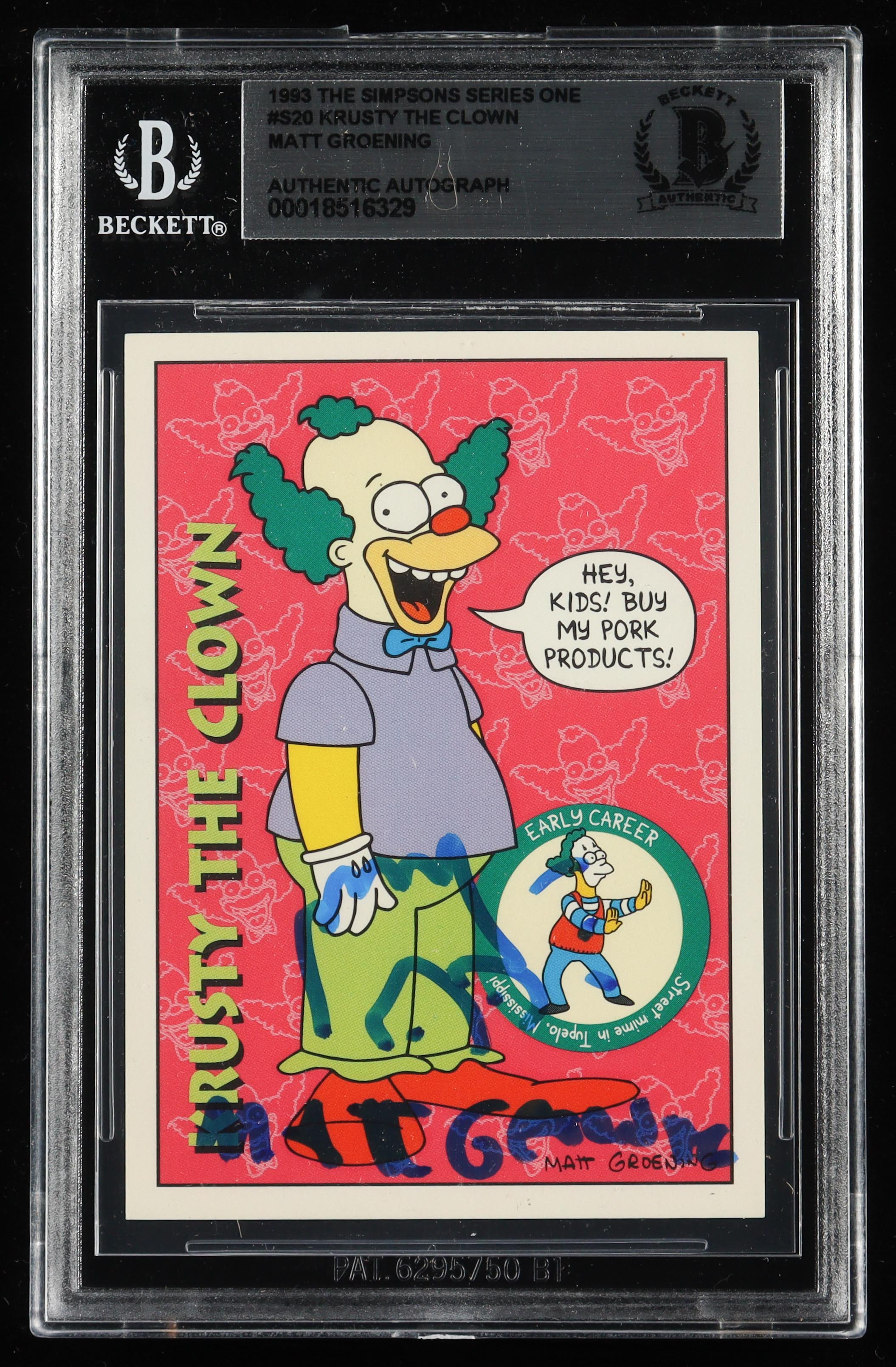 Matt Groening Signed 1993 The Simpsons Series One / Krusty The Clown #S20 with Hand-Drawn Sketch (BGS) at PristineAuction.com Matt Groening Signed 1993 The Simpsons Series One / Krusty The Clown #S20 with Hand-Drawn Sketch (BGS) at PristineAuction.com