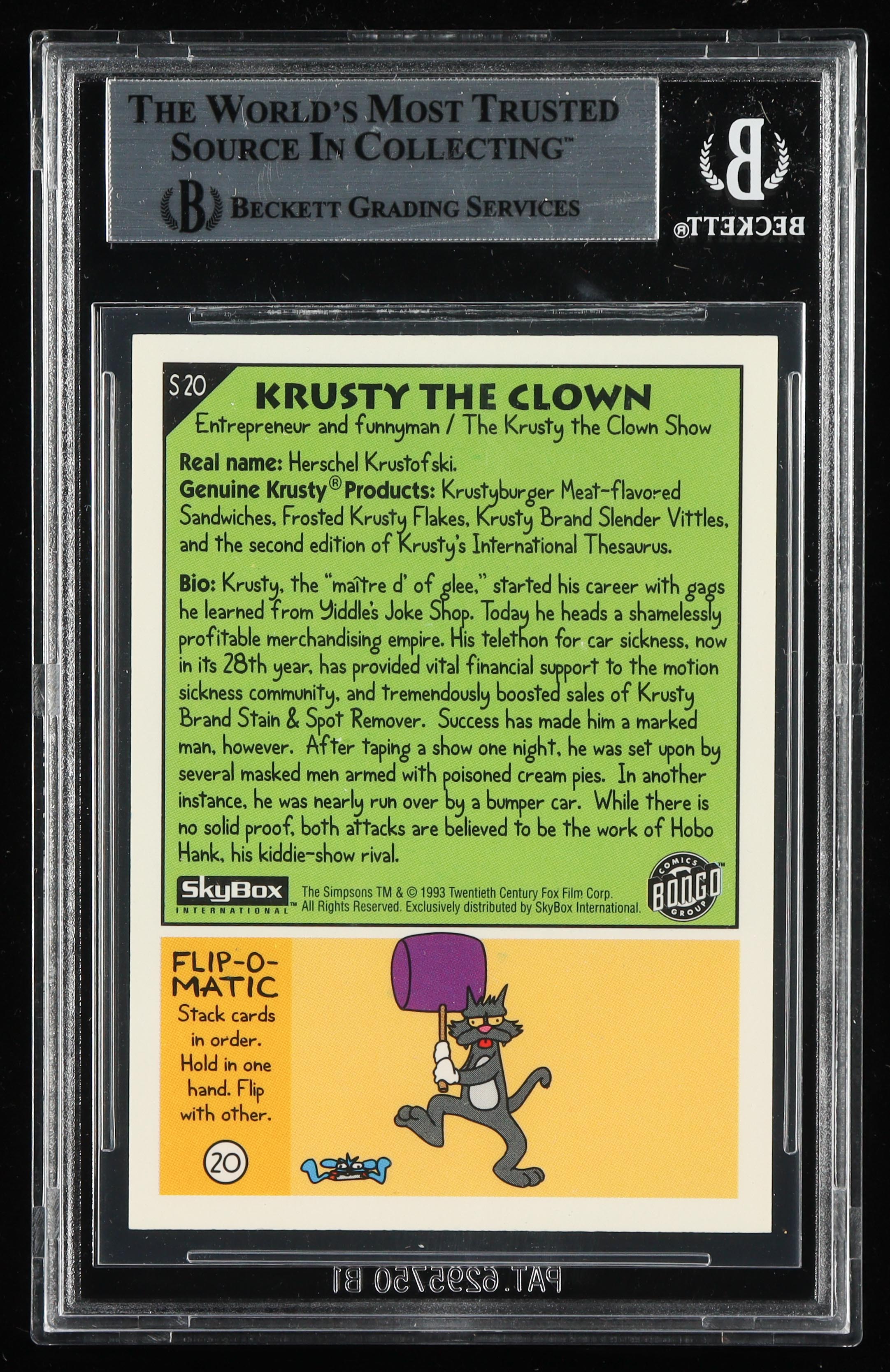 Matt Groening Signed 1993 The Simpsons Series One / Krusty The Clown #S20 with Hand-Drawn Sketch (BGS) at PristineAuction.com Matt Groening Signed 1993 The Simpsons Series One / Krusty The Clown #S20 with Hand-Drawn Sketch (BGS) at PristineAuction.com