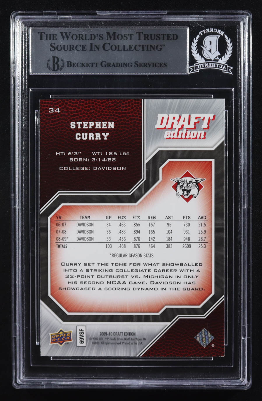 Stephen Curry Signed 2009-10 Upper Deck Draft Edition #34 RC (BGS) at PristineAuction.com Stephen Curry Signed 2009-10 Upper Deck Draft Edition #34 RC (BGS) at PristineAuction.com