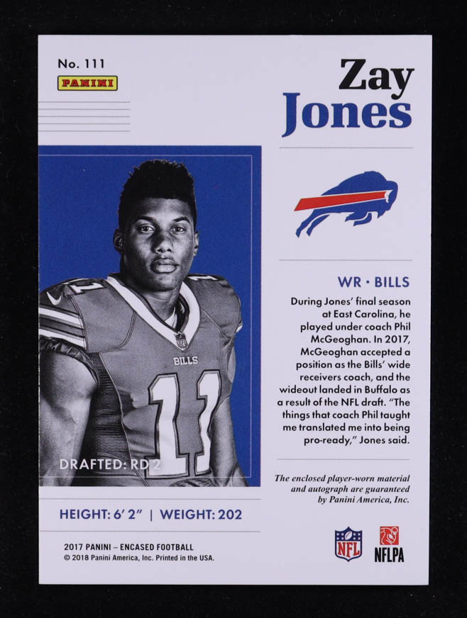 Zay Jones 2017 Panini Encased Rookie Cap Patch Autographs #111 #12/75 RC at PristineAuction.com Zay Jones 2017 Panini Encased Rookie Cap Patch Autographs #111 #12/75 RC at PristineAuction.com