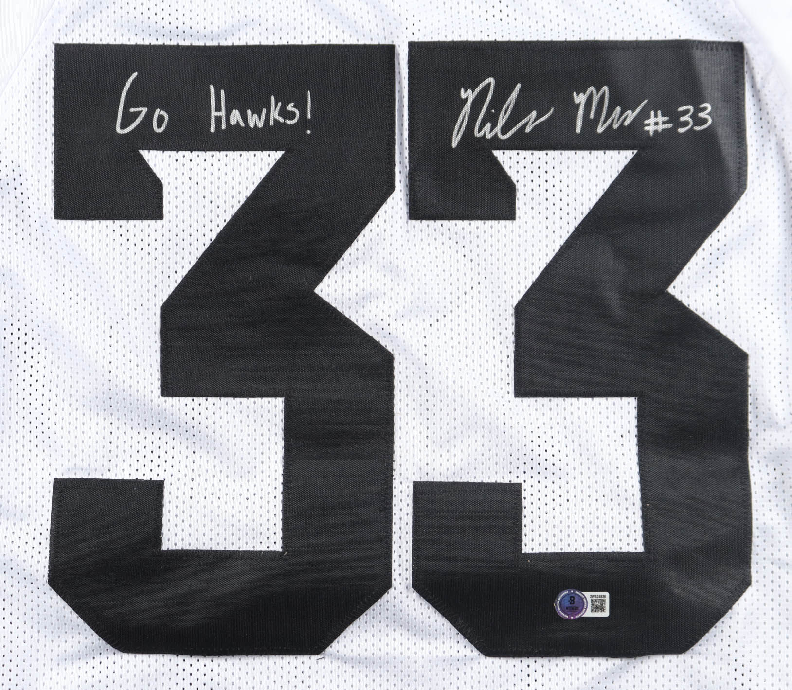 Riley Moss Signed Jersey Inscribed "Go Hawks!" (Beckett) at PristineAuction.com Riley Moss Signed Jersey Inscribed "Go Hawks!" (Beckett) at PristineAuction.com