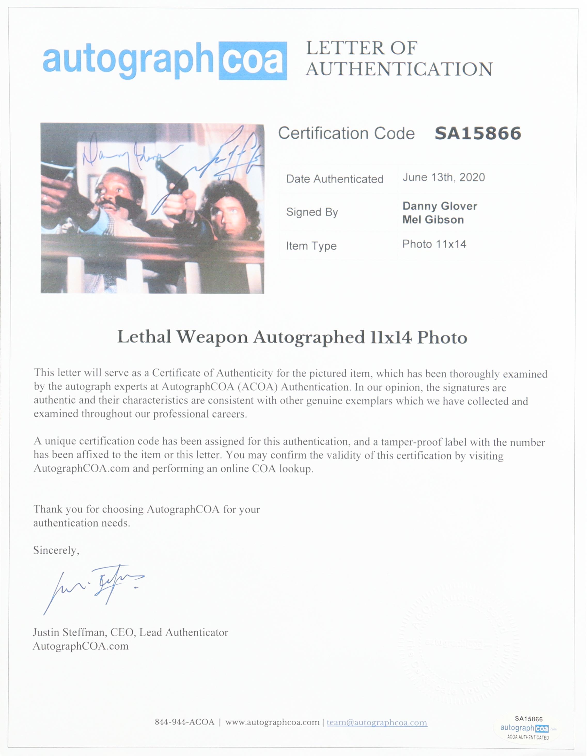 Danny Glover & Mel Gibson Dual-Signed "Lethal Weapon" Custom Framed Photo Display (ACOA) at PristineAuction.com Danny Glover & Mel Gibson Dual-Signed "Lethal Weapon" Custom Framed Photo Display (ACOA) at PristineAuction.com
