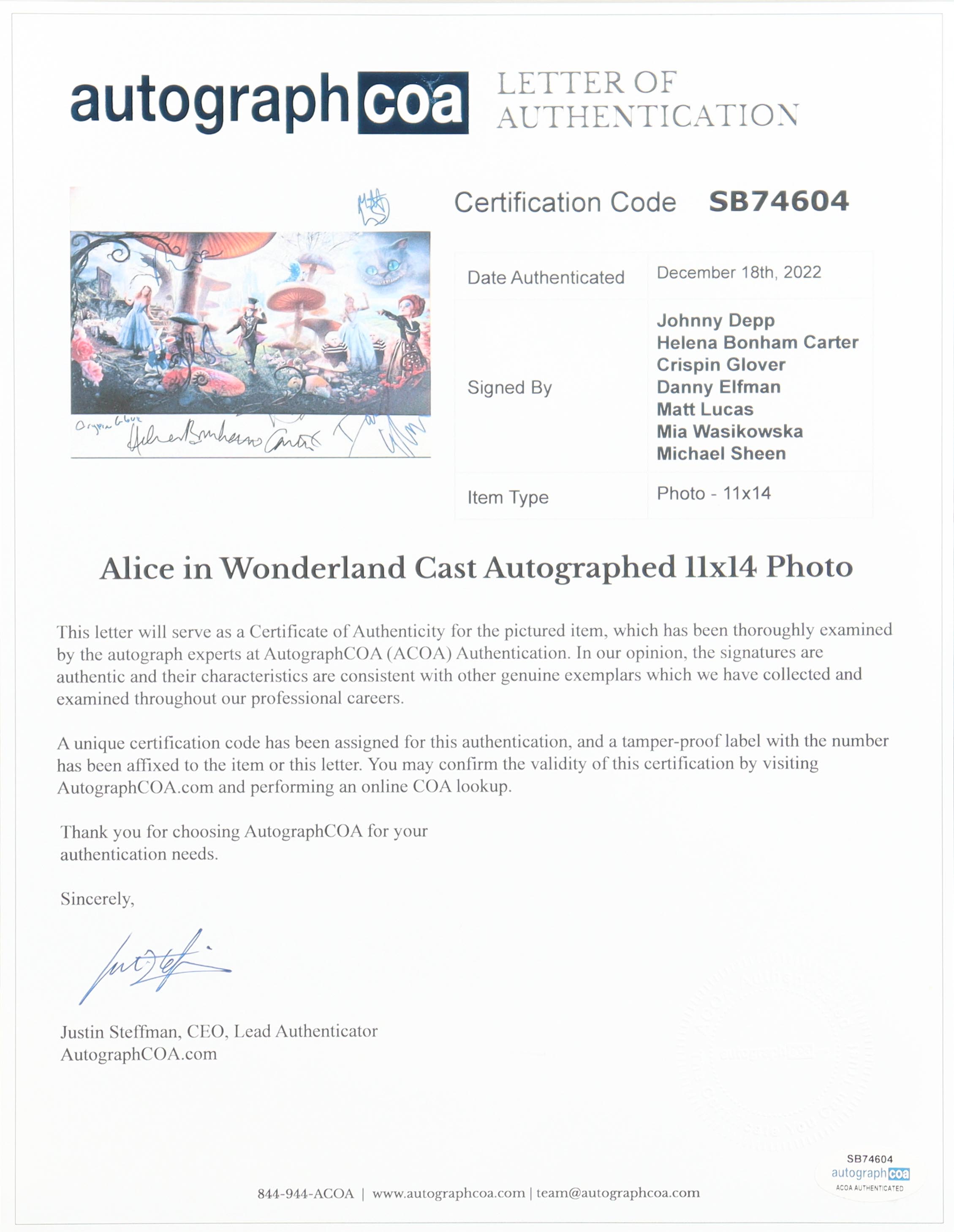 Johnny Depp, Mia Wasikowska, Helena Bonham Carter | "Alice in Wonderland" Custom Framed Photo Display (ACOA) (7) at PristineAuction.com Johnny Depp, Mia Wasikowska, Helena Bonham Carter | "Alice in Wonderland" Custom Framed Photo Display (ACOA) (7) at PristineAuction.com