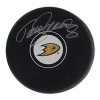 Teemu Selanne Signed Ducks Logo Hockey Puck (JSA) at PristineAuction.com