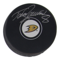 Teemu Selanne Signed Ducks Logo Hockey Puck (JSA) at PristineAuction.com