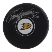 Teemu Selanne Signed Ducks Logo Hockey Puck (JSA) at PristineAuction.com