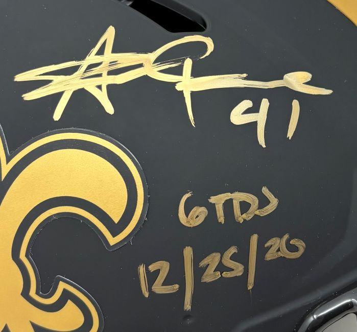 Alvin Kamara Signed Saints Full-Size Authentic On-Field Eclipse Alternate Speed Helmet Inscribed "6 TDs 12/25/20" (Beckett) at PristineAuction.com Alvin Kamara Signed Saints Full-Size Authentic On-Field Eclipse Alternate Speed Helmet Inscribed "6 TDs 12/25/20" (Beckett) at PristineAuction.com