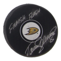 Teemu Selanne Signed Ducks Logo Hockey Puck Inscribed "Finnish Flash" (JSA) at PristineAuction.com
