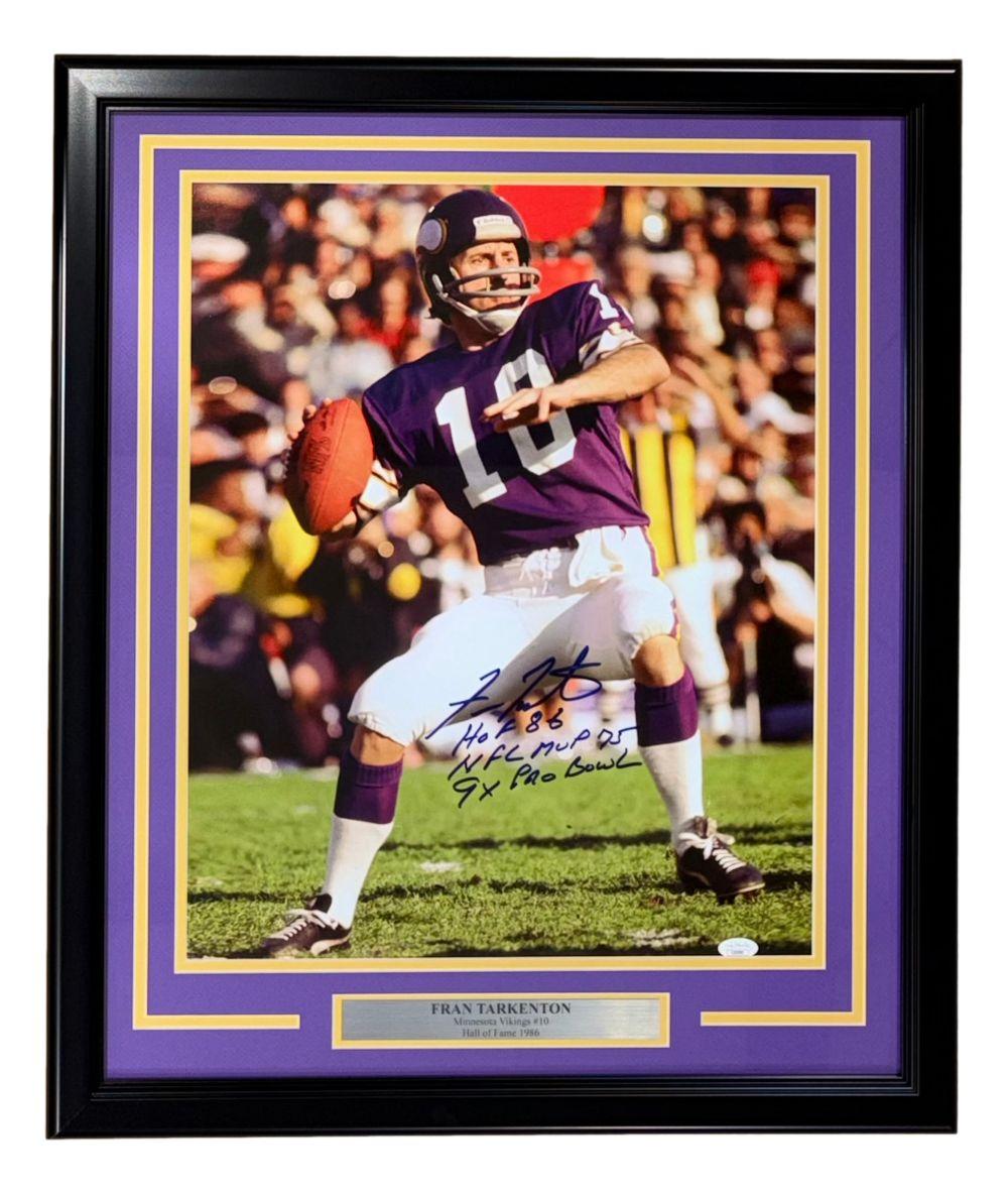 Fran Tarkenton Signed Vikings Custom Framed Photo Inscribed "HOF 86", "NFL MVP 75" & "9x Pro Bowl" (JSA) at PristineAuction.com Fran Tarkenton Signed Vikings Custom Framed Photo Inscribed "HOF 86", "NFL MVP 75" & "9x Pro Bowl" (JSA) at PristineAuction.com