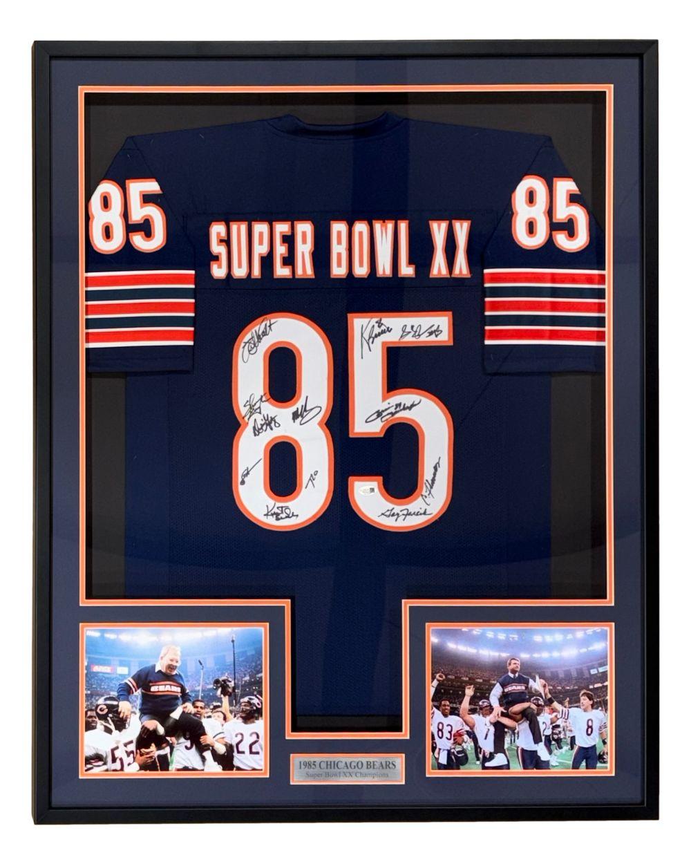 1985 Bears Custom Framed Jersey Signed By (12) with Mike Singletary, Willie Gault, Shaun Gayle (JSA) at PristineAuction.com 1985 Bears Custom Framed Jersey Signed By (12) with Mike Singletary, Willie Gault, Shaun Gayle (JSA) at PristineAuction.com