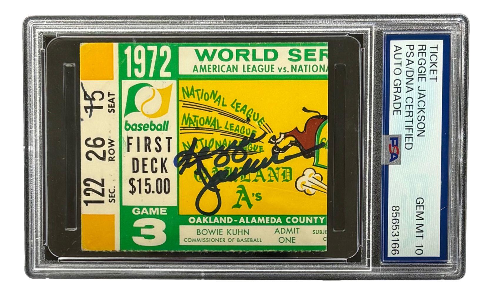 Reggie Jackson Signed Athletics 1972 World Series Game 3 Ticket (PSA | Auto 10) at PristineAuction.com Reggie Jackson Signed Athletics 1972 World Series Game 3 Ticket (PSA | Auto 10) at PristineAuction.com