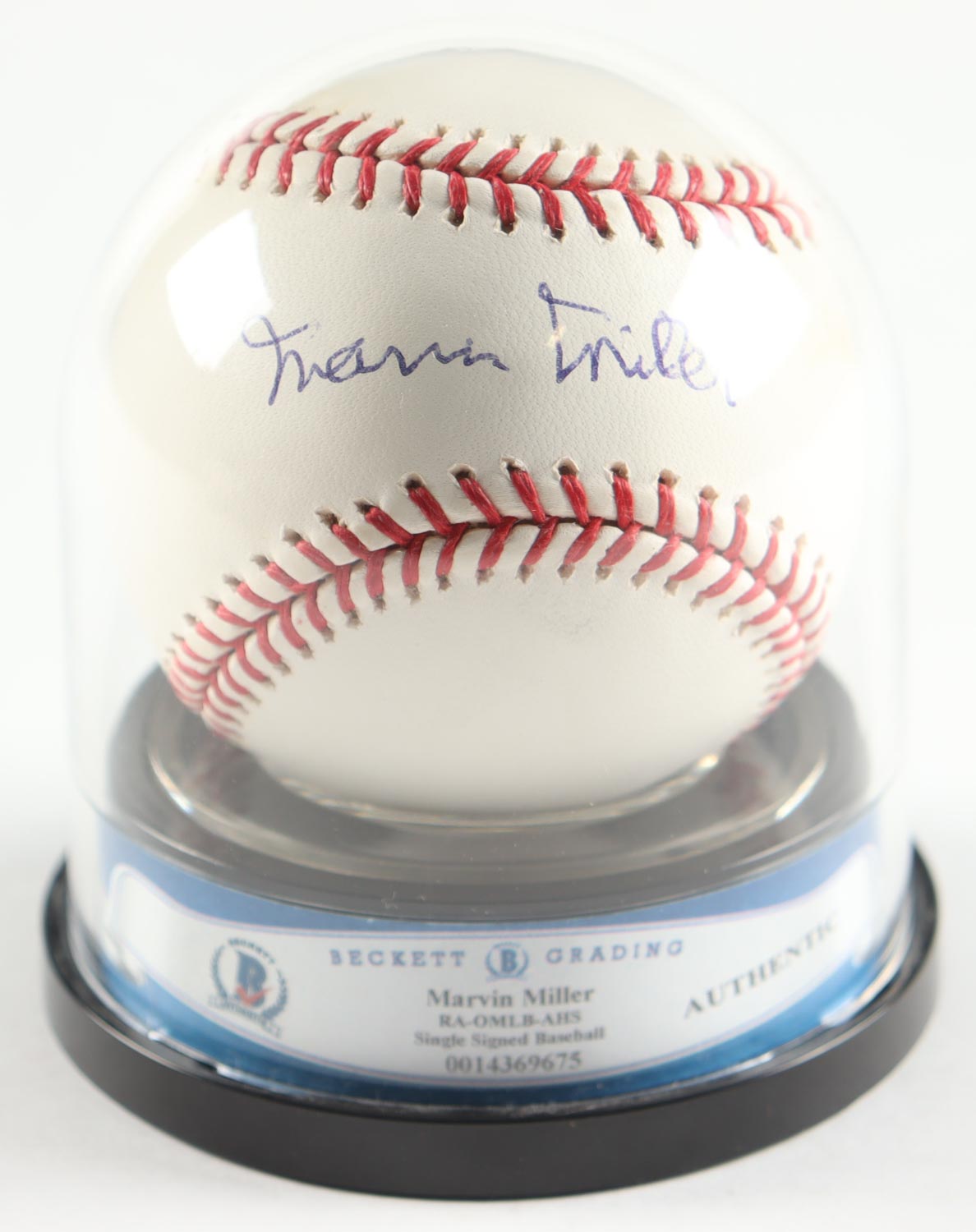 Marvin Miller Signed OML Baseball With Beckett Display Case (BGS Encapsulated & JSA) at PristineAuction.com Marvin Miller Signed OML Baseball With Beckett Display Case (BGS Encapsulated & JSA) at PristineAuction.com