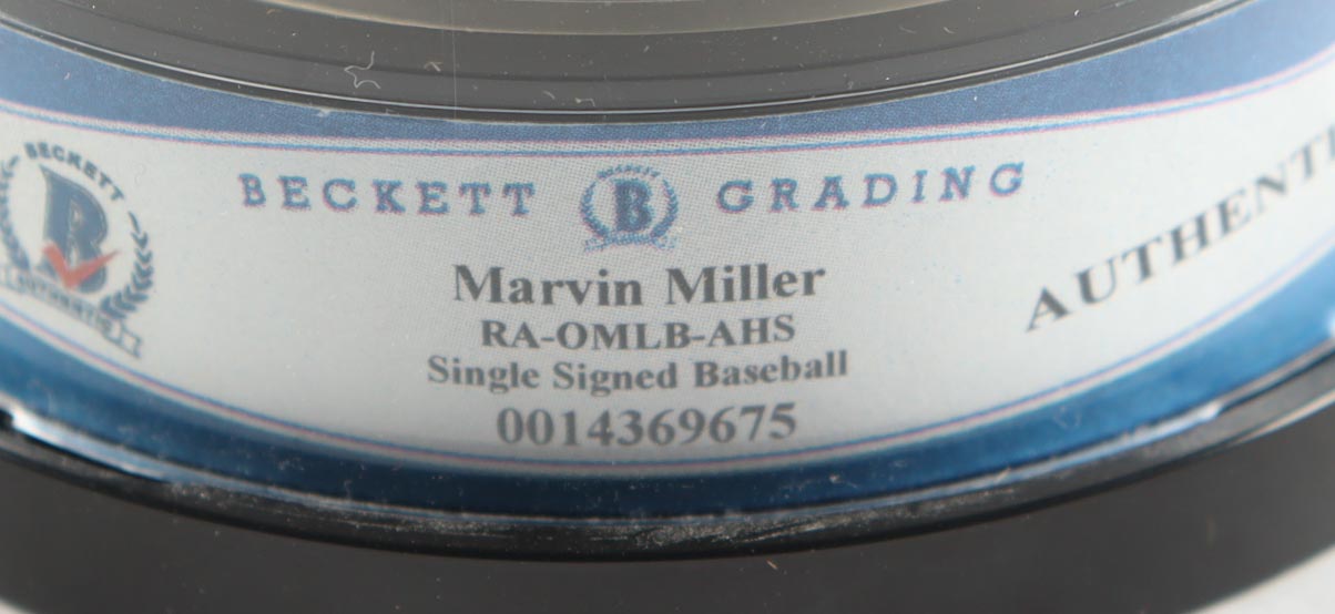 Marvin Miller Signed OML Baseball With Beckett Display Case (BGS Encapsulated & JSA) at PristineAuction.com Marvin Miller Signed OML Baseball With Beckett Display Case (BGS Encapsulated & JSA) at PristineAuction.com