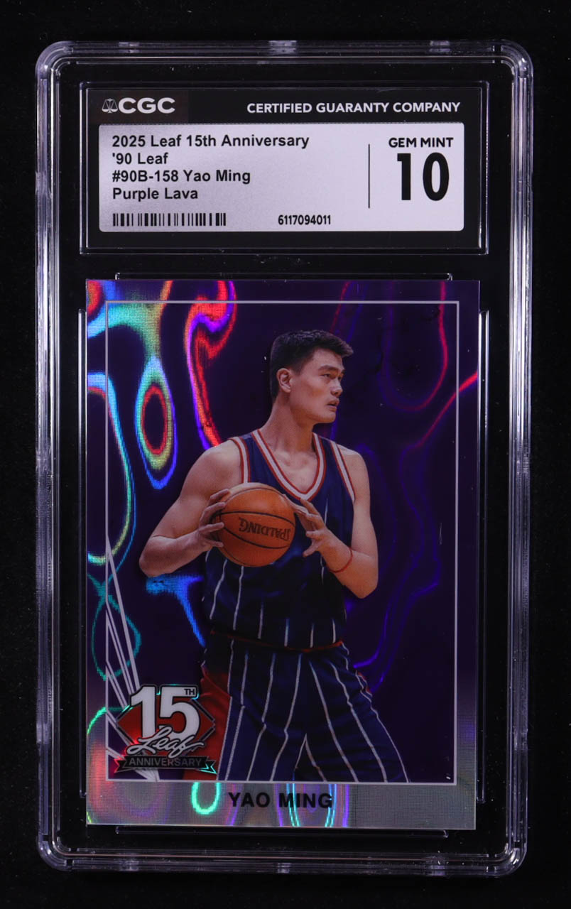 Yao Ming 2025 Leaf 15th Anniversary '90 Leaf Lava Purple #90B158 #1/7 (CGC 10) at PristineAuction.com Yao Ming 2025 Leaf 15th Anniversary '90 Leaf Lava Purple #90B158 #1/7 (CGC 10) at PristineAuction.com