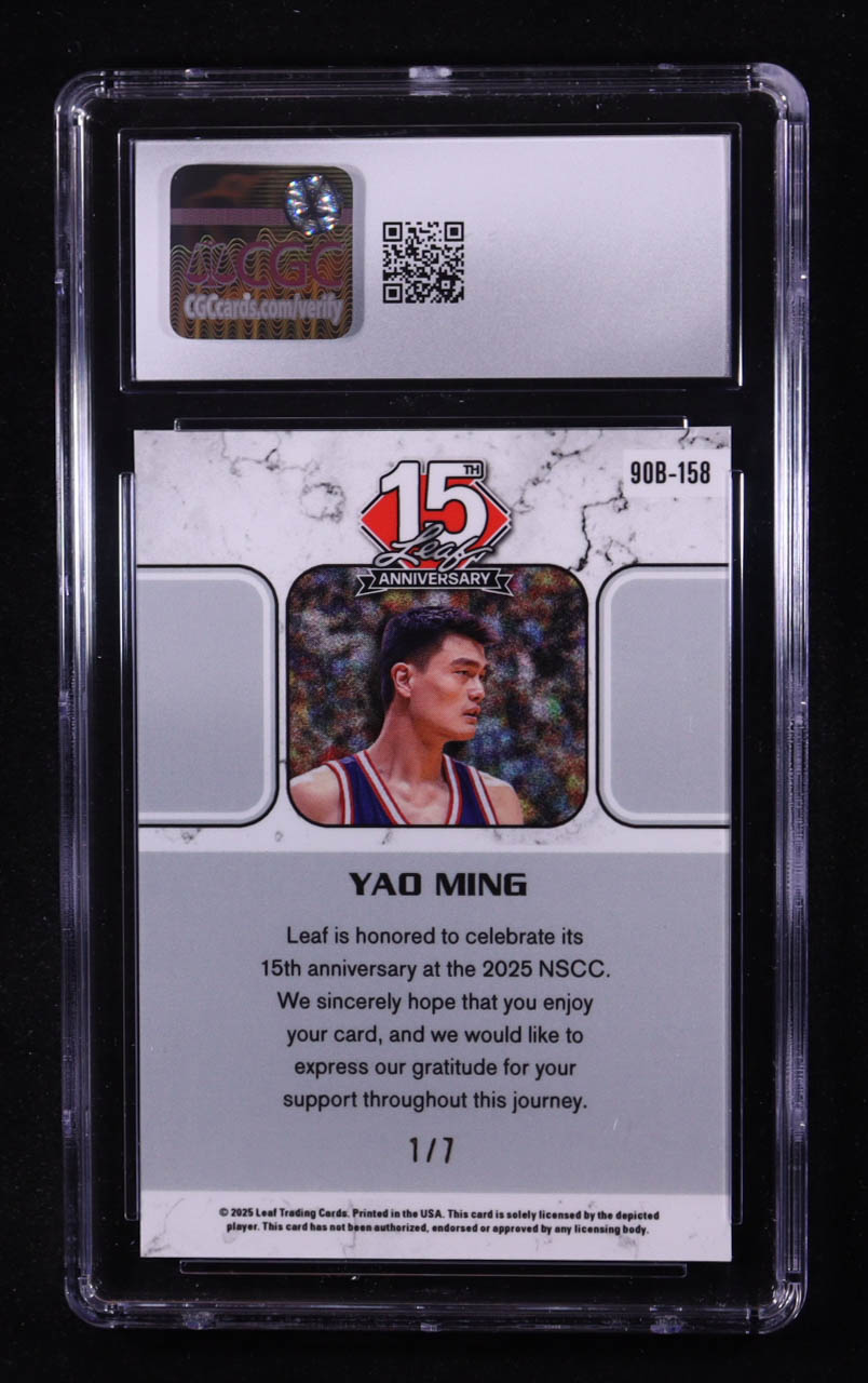 Yao Ming 2025 Leaf 15th Anniversary '90 Leaf Lava Purple #90B158 #1/7 (CGC 10) at PristineAuction.com Yao Ming 2025 Leaf 15th Anniversary '90 Leaf Lava Purple #90B158 #1/7 (CGC 10) at PristineAuction.com