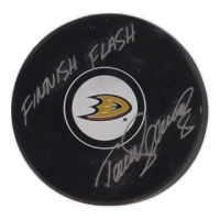 Teemu Selanne Signed Ducks Logo Hockey Puck Inscribed "Finnish Flash" (JSA) at PristineAuction.com