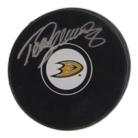 Teemu Selanne Signed Ducks Logo Hockey Puck (JSA) at PristineAuction.com