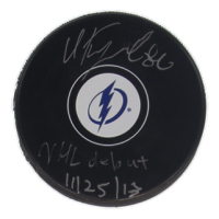 Nikita Kucherov Signed Lightning Logo Hockey Puck Inscribed "NHL Debut 11/25/13" (JSA) at PristineAuction.com