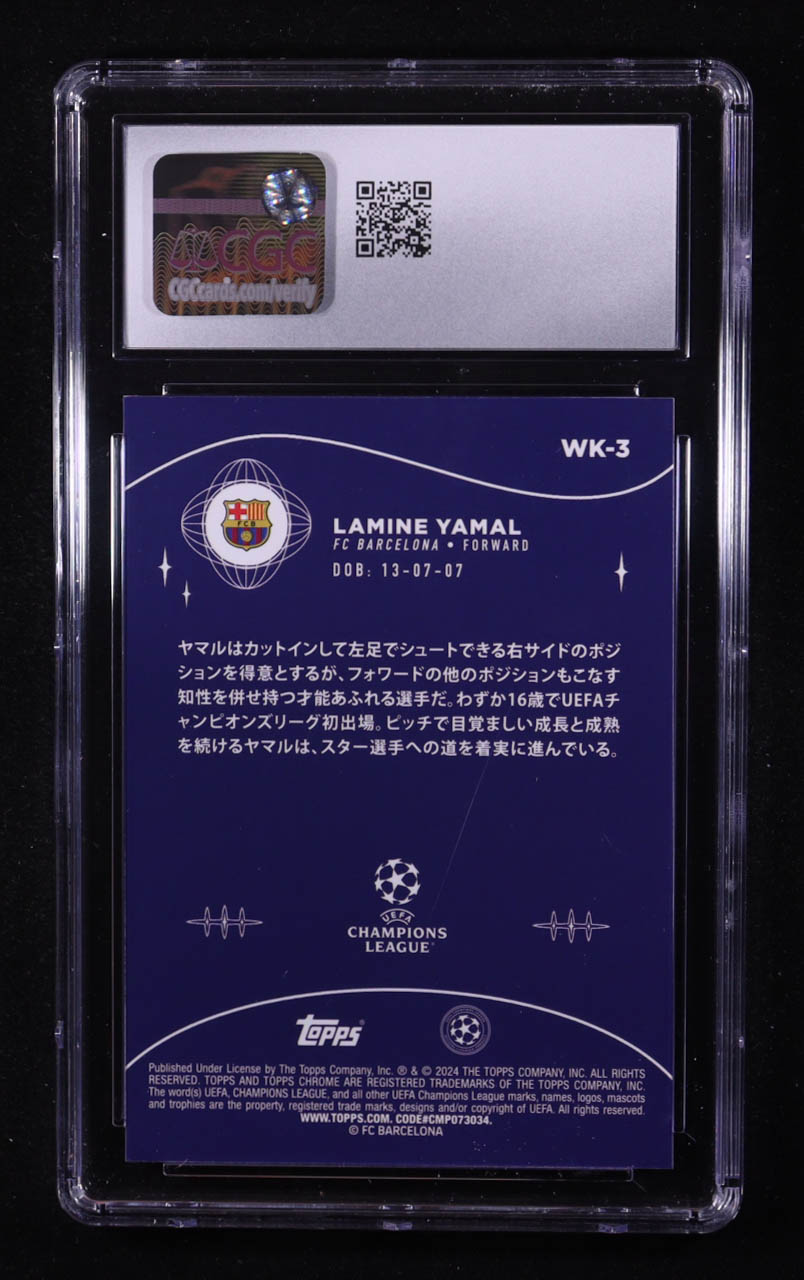 Lamine Yamal 2023-24 Topps Chrome UEFA Club Competitions Japan Wonderkids #WK3 RC (CGC 10) at PristineAuction.com Lamine Yamal 2023-24 Topps Chrome UEFA Club Competitions Japan Wonderkids #WK3 RC (CGC 10) at PristineAuction.com