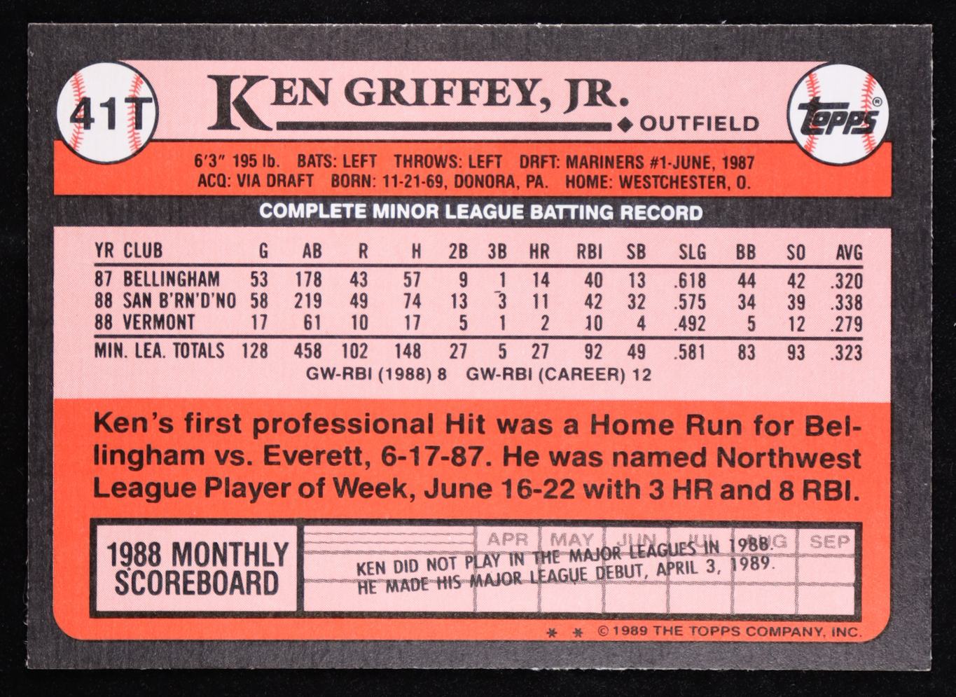 Ken Griffey Jr. 1989 Topps Traded #41T RC at PristineAuction.com Ken Griffey Jr. 1989 Topps Traded #41T RC at PristineAuction.com