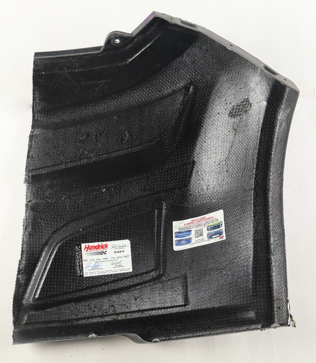 Alex Bowman Race-Used 2023 Crayon 301 #48 Ally Right Partial Nose Car Piece (Hendricks Motorsports) at PristineAuction.com Alex Bowman Race-Used 2023 Crayon 301 #48 Ally Right Partial Nose Car Piece (Hendricks Motorsports) at PristineAuction.com