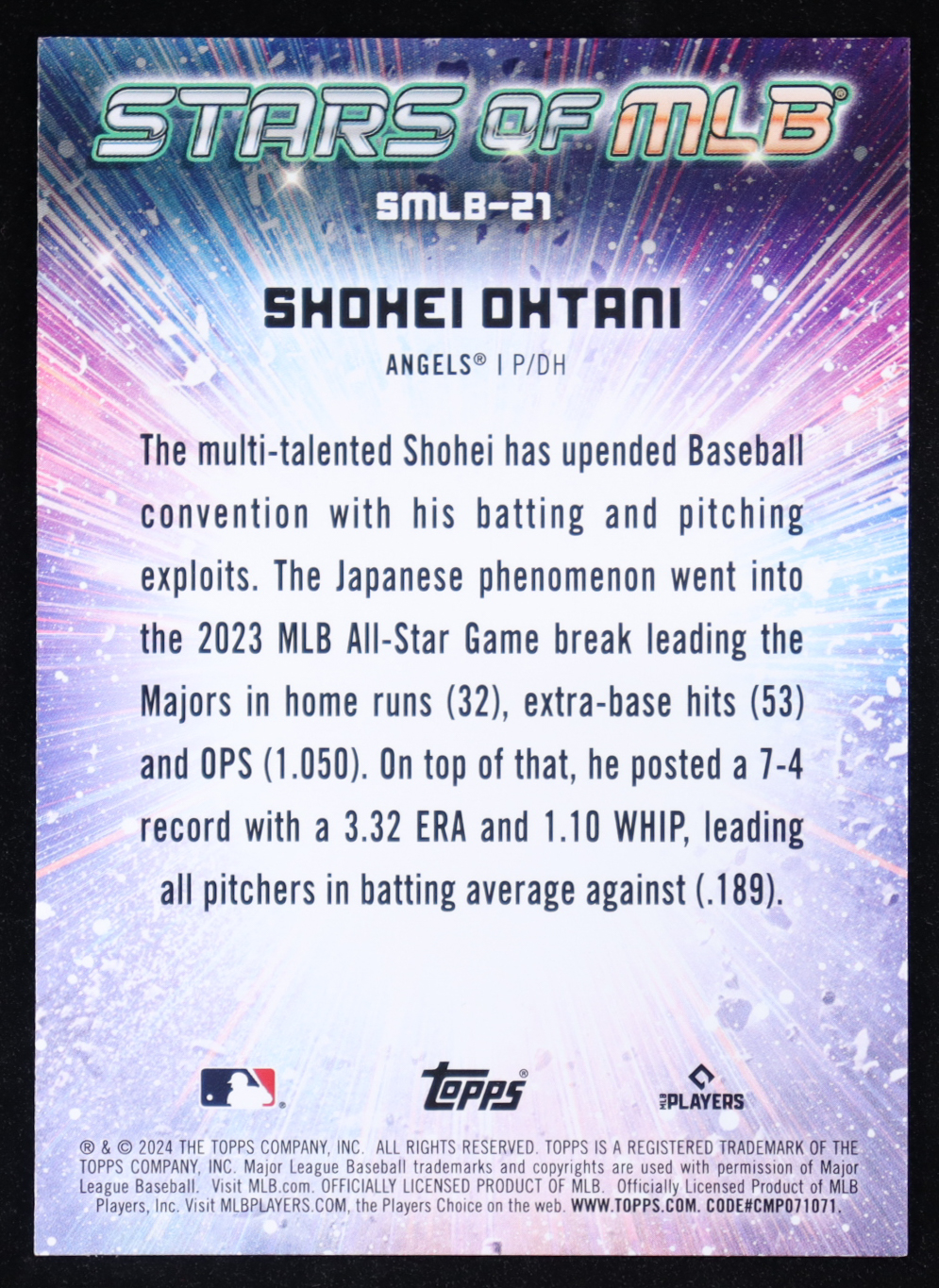 Shohei Ohtani 2024 Topps Stars of MLB #SMLB21 at PristineAuction.com Shohei Ohtani 2024 Topps Stars of MLB #SMLB21 at PristineAuction.com