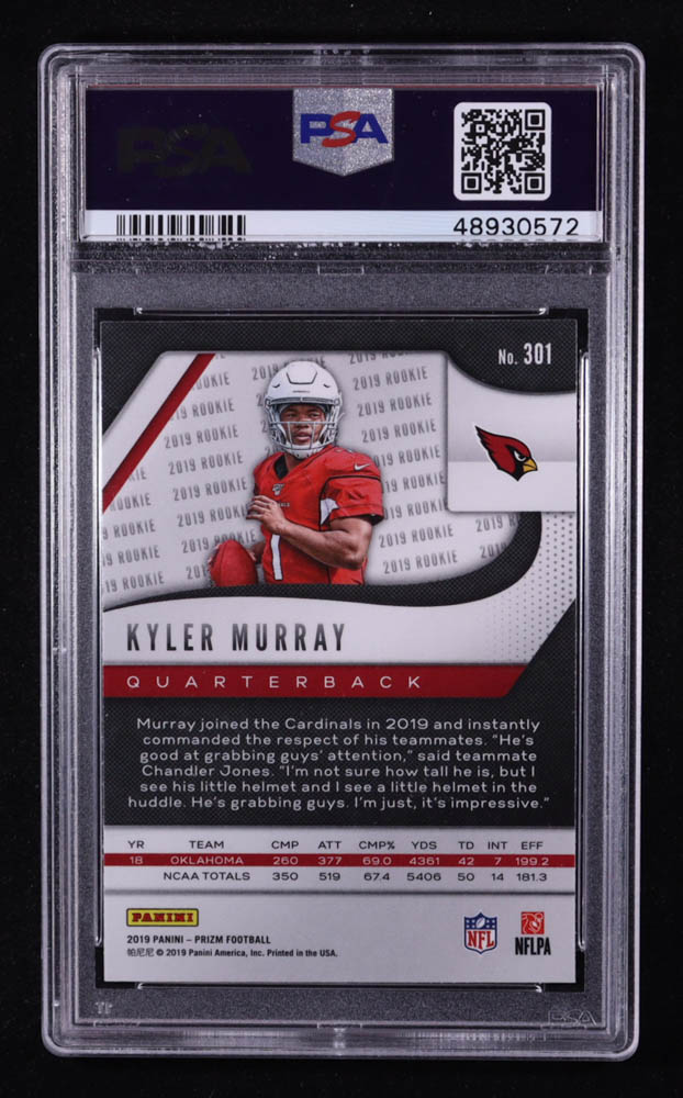 Kyler Murray 2019 Panini Prizm #301 RC (PSA 10) at PristineAuction.com Kyler Murray 2019 Panini Prizm #301 RC (PSA 10) at PristineAuction.com