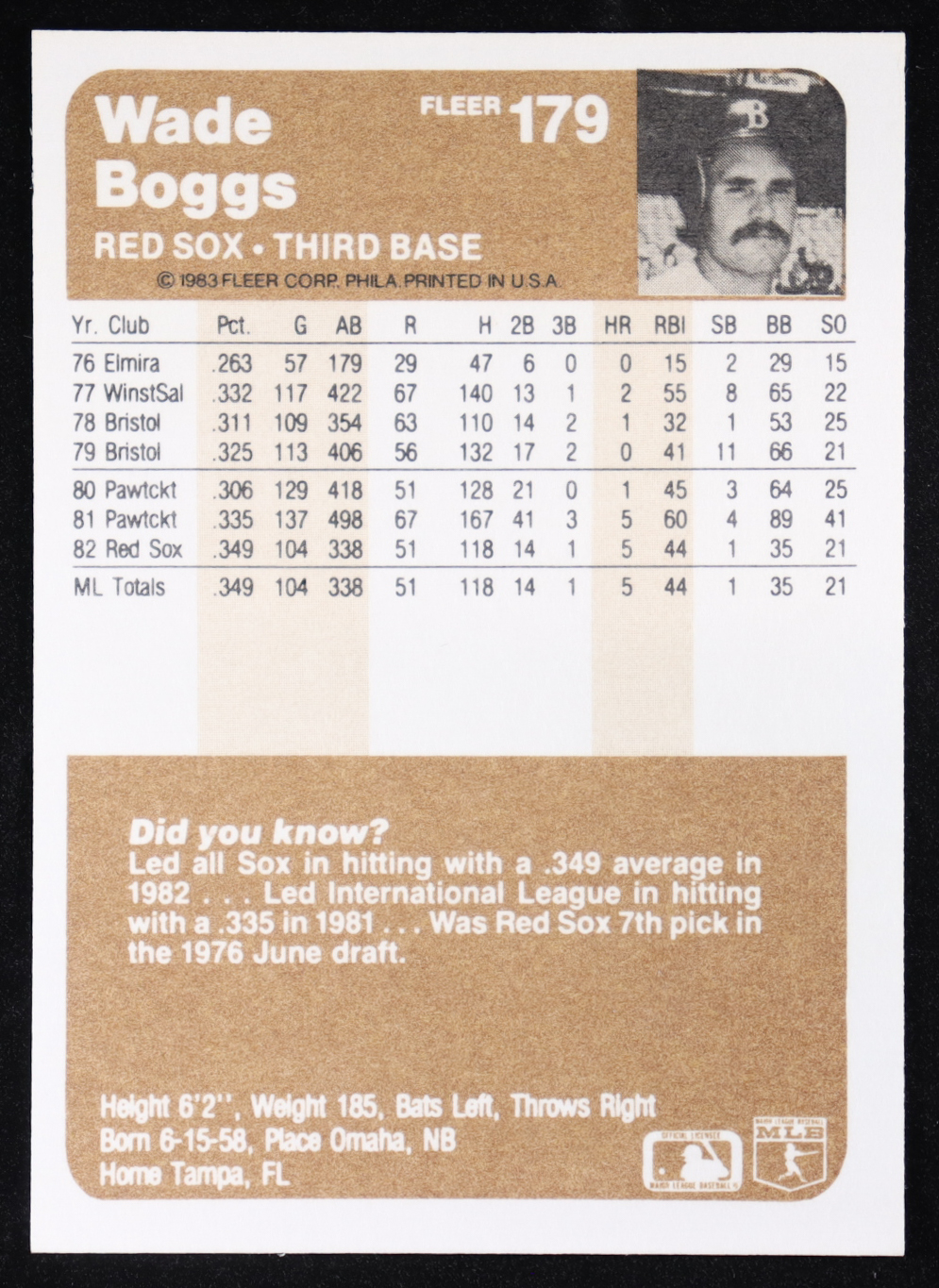 Wade Boggs 1983 Fleer #179 RC at PristineAuction.com Wade Boggs 1983 Fleer #179 RC at PristineAuction.com