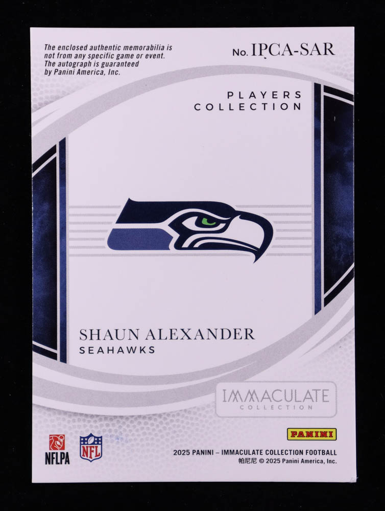 Shaun Alexander 2025 Immaculate Collection Immaculate Players Collection Autographs #12 #81/99 at PristineAuction.com Shaun Alexander 2025 Immaculate Collection Immaculate Players Collection Autographs #12 #81/99 at PristineAuction.com