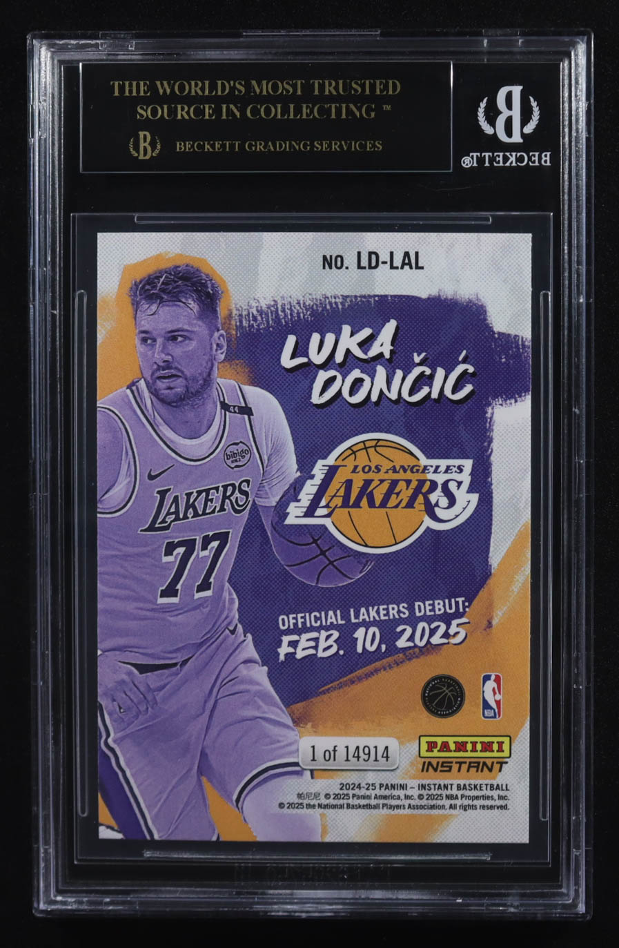 Luka Doncic 2024-25 Panini Instant Lakers Debut #LD-LAL (BGS 10 | Pristine Black Label) at PristineAuction.com Luka Doncic 2024-25 Panini Instant Lakers Debut #LD-LAL (BGS 10 | Pristine Black Label) at PristineAuction.com