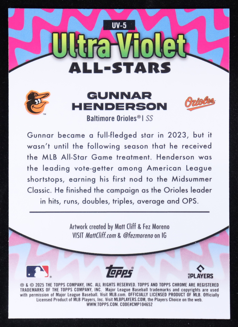 Gunnar Henderson 2025 Topps Chrome Ultra Violet All-Stars #UV5 at PristineAuction.com Gunnar Henderson 2025 Topps Chrome Ultra Violet All-Stars #UV5 at PristineAuction.com