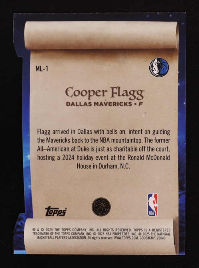 Cooper Flagg 2025-26 Topps Holiday Making The Nice List #ML1 RC at PristineAuction.com Cooper Flagg 2025-26 Topps Holiday Making The Nice List #ML1 RC at PristineAuction.com