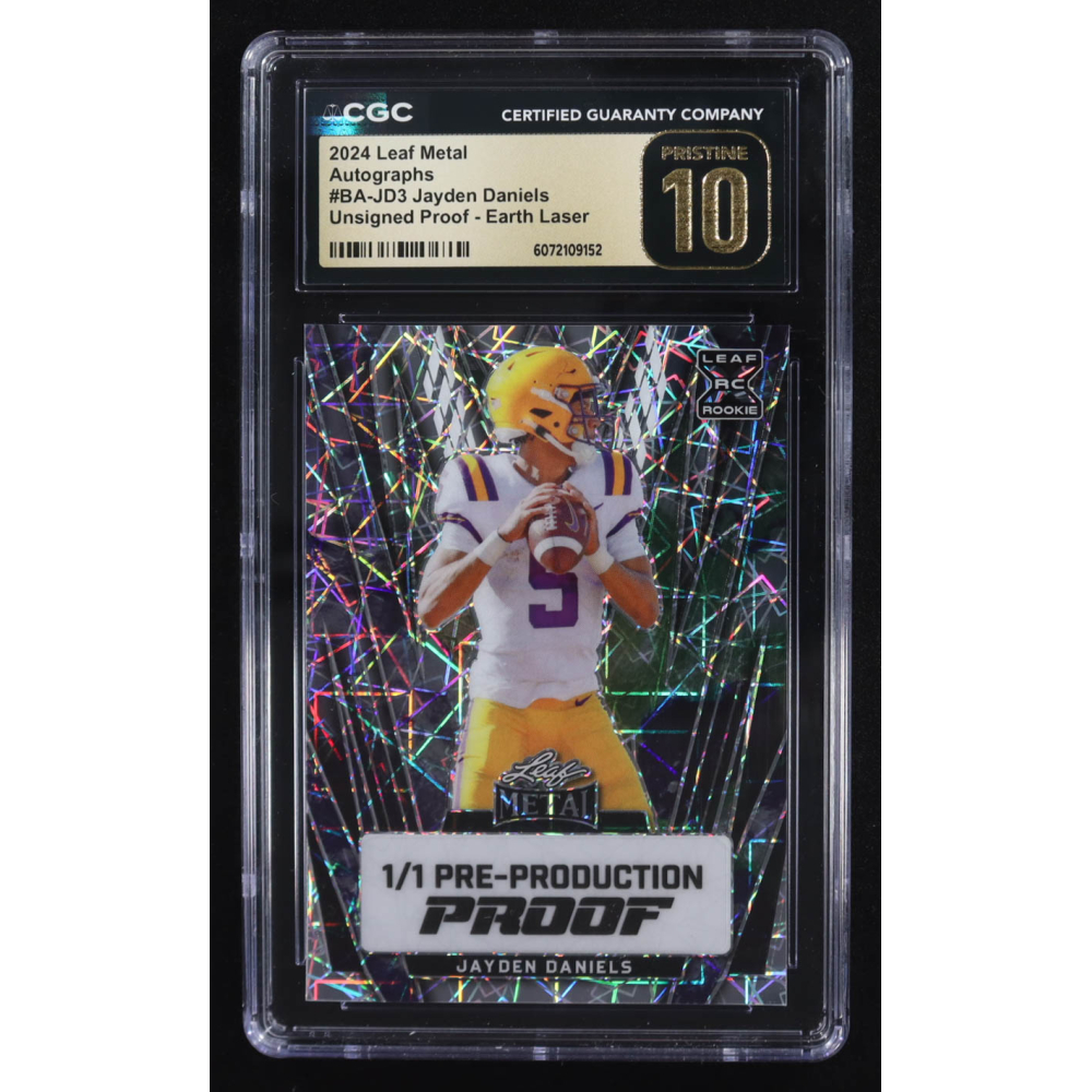 Jayden Daniels 2024 Leaf Metal Autographs Earth Laser Pre-Production Proof XRC Unsigned #BA-JD3 RC #1/1 (CGC | Black Label Pristine 10) at PristineAuction.com