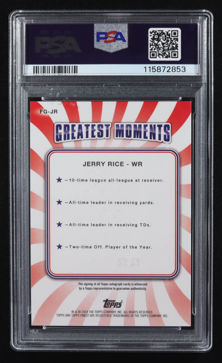 Jerry Rice 2024 Finest Greats Autographs Oil Spill Geometric Refractors #FGJR #10/10 (PSA 9) at PristineAuction.com Jerry Rice 2024 Finest Greats Autographs Oil Spill Geometric Refractors #FGJR #10/10 (PSA 9) at PristineAuction.com