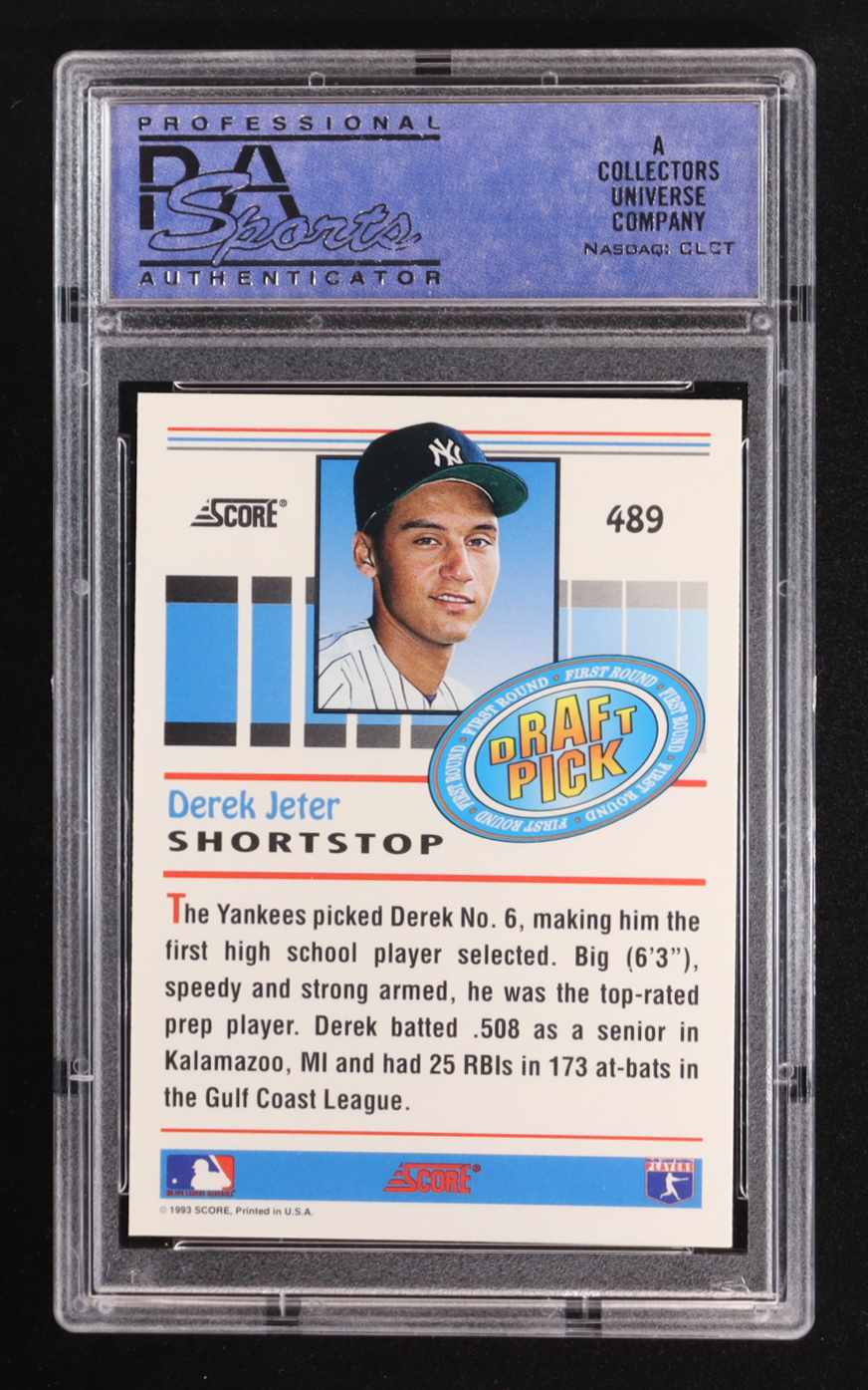 Derek Jeter 1993 Score Draft Pick #489 RC (PSA 9) at PristineAuction.com Derek Jeter 1993 Score Draft Pick #489 RC (PSA 9) at PristineAuction.com