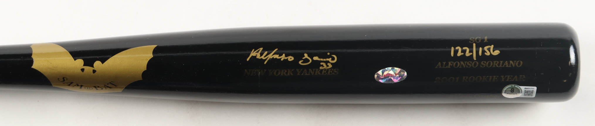 Alfonso Soriano Signed LE Sam Bat 2001 Rookie Year Player Model Baseball Bat (Beckett) at PristineAuction.com Alfonso Soriano Signed LE Sam Bat 2001 Rookie Year Player Model Baseball Bat (Beckett) at PristineAuction.com