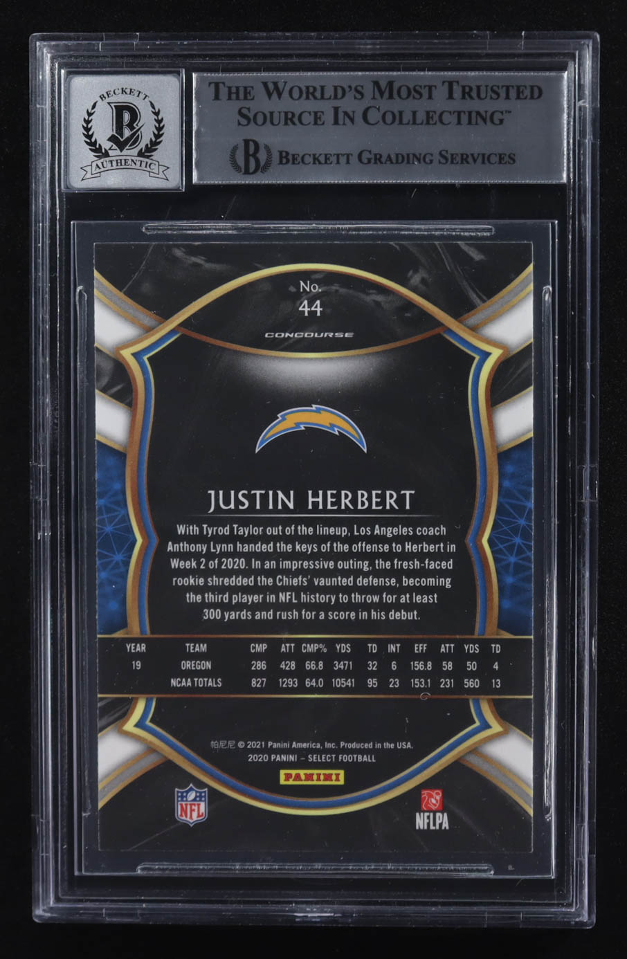 Justin Herbert Signed 2020 Panini Select #44 RC (BGS | Auto 10) at PristineAuction.com Justin Herbert Signed 2020 Panini Select #44 RC (BGS | Auto 10) at PristineAuction.com