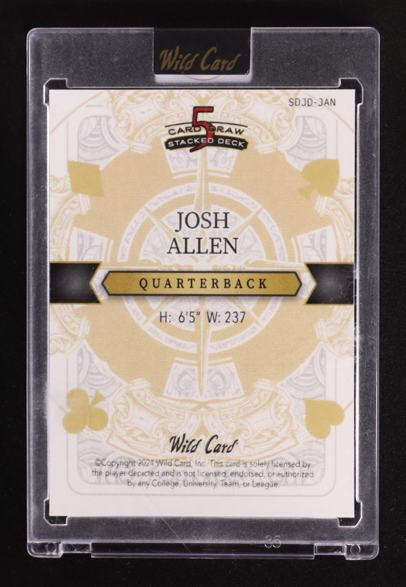 Josh Allen 2024 Wild Card 5 Card Draw Stacked Deck Ace of Diamonds Gold Vinyl #JAN #1/1 at PristineAuction.com Josh Allen 2024 Wild Card 5 Card Draw Stacked Deck Ace of Diamonds Gold Vinyl #JAN #1/1 at PristineAuction.com