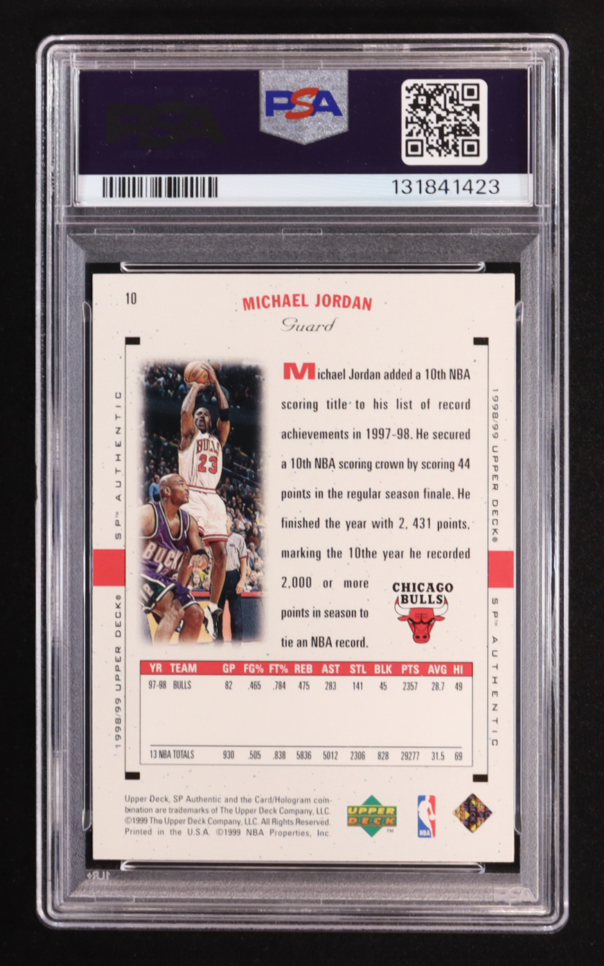 Michael Jordan 1999 Upper Deck SP Authentic #10 (PSA 9) at PristineAuction.com Michael Jordan 1999 Upper Deck SP Authentic #10 (PSA 9) at PristineAuction.com