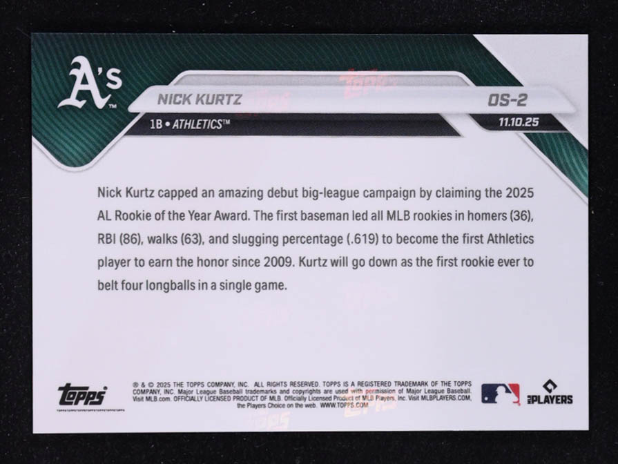 Nick Kurtz 2025 Topps Now Rookie of the Year #OS2 RC at PristineAuction.com Nick Kurtz 2025 Topps Now Rookie of the Year #OS2 RC at PristineAuction.com