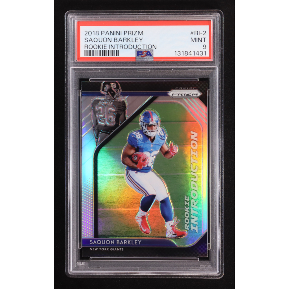 Saquon Barkley 2018 Panini Rookie Introduction Prizm #RI-2 RC (PSA 9) at PristineAuction.com