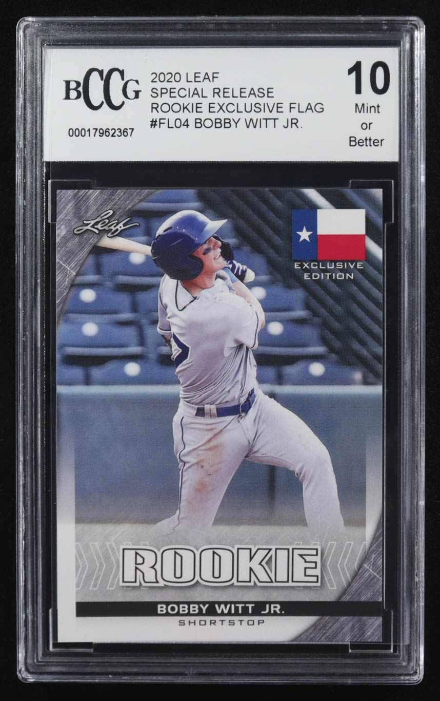 Bobby Witt Jr. 2020 Leaf Special Release Rookie Exclusive Flag Edition #FL04 RC (BCCG 10) at PristineAuction.com Bobby Witt Jr. 2020 Leaf Special Release Rookie Exclusive Flag Edition #FL04 RC (BCCG 10) at PristineAuction.com