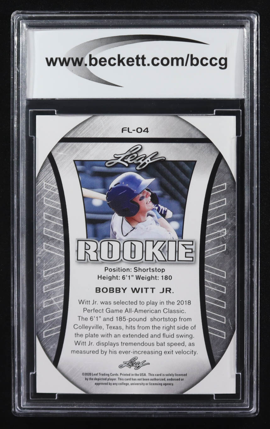 Bobby Witt Jr. 2020 Leaf Special Release Rookie Exclusive Flag Edition #FL04 RC (BCCG 10) at PristineAuction.com Bobby Witt Jr. 2020 Leaf Special Release Rookie Exclusive Flag Edition #FL04 RC (BCCG 10) at PristineAuction.com