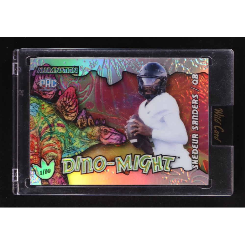 Shedeur Sanders 2023 Wild Card Dino-Might Alumination Stegosaurus #AD-SS RC #1/50 at PristineAuction.com